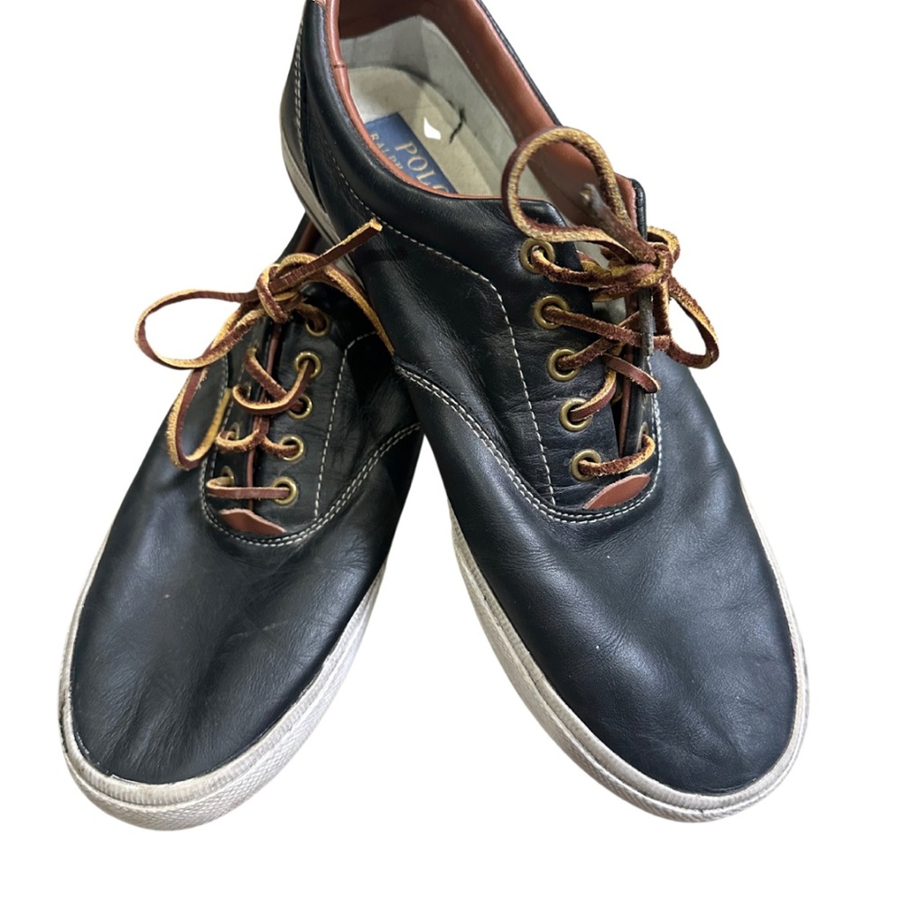 Polo by Ralph Lauren Black and Brown Sneakers with Leather Trim